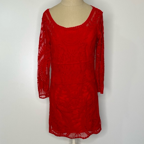 Express | Dresses | Express Lace Overlay Red Dress Small | Poshmark